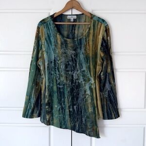 WindiRiver Boho Artsy Tunic Top Large Blue Green Watercolor Earthy Fairy Grunge